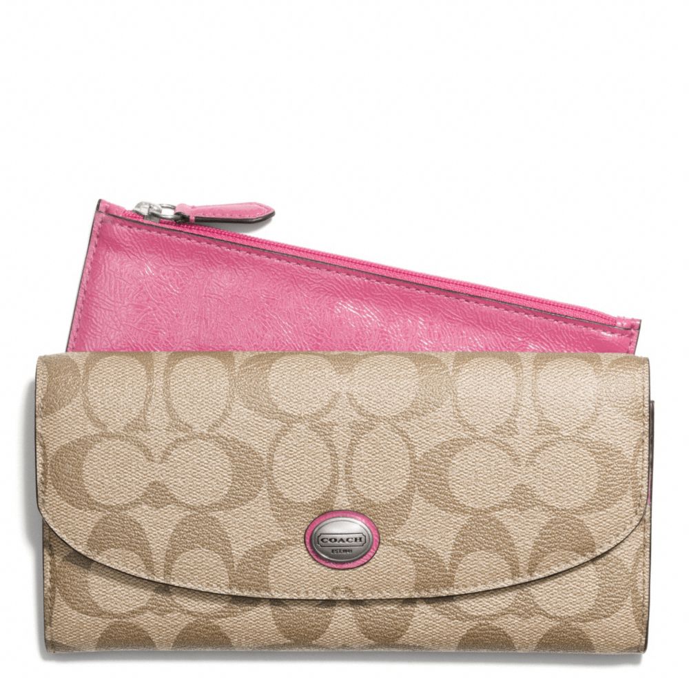 PEYTON SIGNATURE SLIM ENVELOPE WALLET WITH POUCH - COACH f49154 - SILVER/LT KHAKI/STRAWBERRY