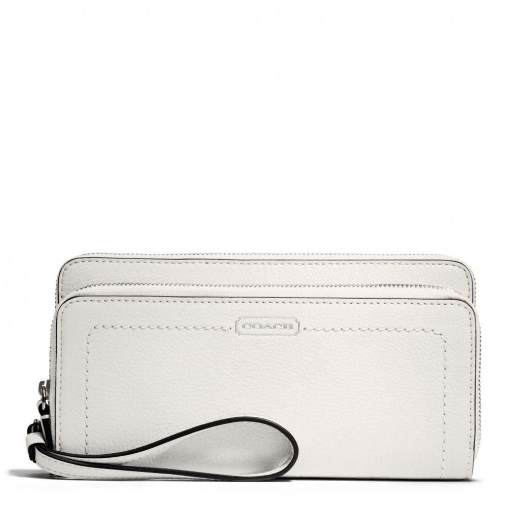 PARK LEATHER DOUBLE ACCORDION ZIP WALLET - COACH f49157 - SILVER/PEARL