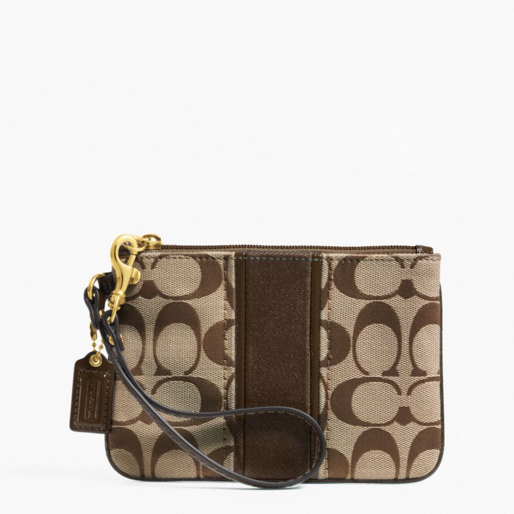 SIGNATURE STRIPE SMALL WRISTLET - COACH f49174 - BRASS/KHAKI/MAHOGANY