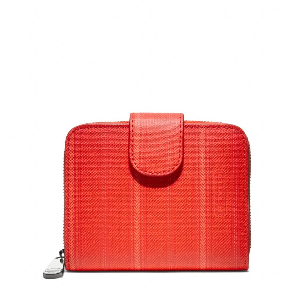 WEEKEND TICKING STRIPE MEDIUM ZIP AROUND - COACH f49251 - SILVER/CORAL