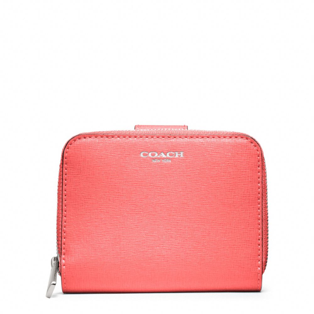 SAFFIANO LEATHER MEDIUM ZIP AROUND - COACH f49352 - SILVER/CORAL