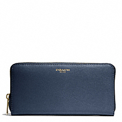 COACH SAFFIANO LEATHER ACCORDION ZIP WALLET - LIGHT GOLD/NAVY - F49355