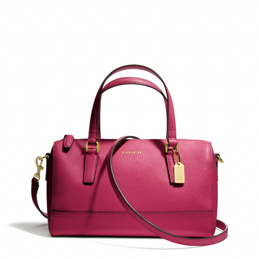 COACH SAFFIANO LEATHER MINI SATCHEL - BRASS/CRANBERRY - F49392