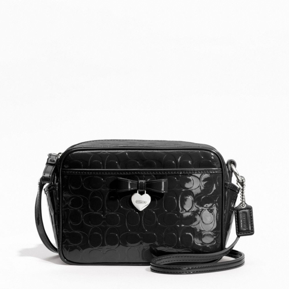 EMBOSSED LIQUID GLOSS MINI CAMERA BAG - COACH f49430 - SILVER/BLACK