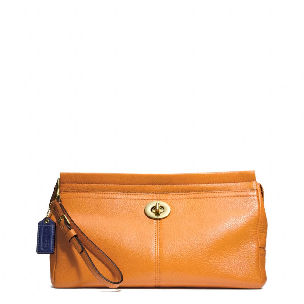 COACH PARK LEATHER LARGE CLUTCH - BRASS/ORANGE SPICE - F49481