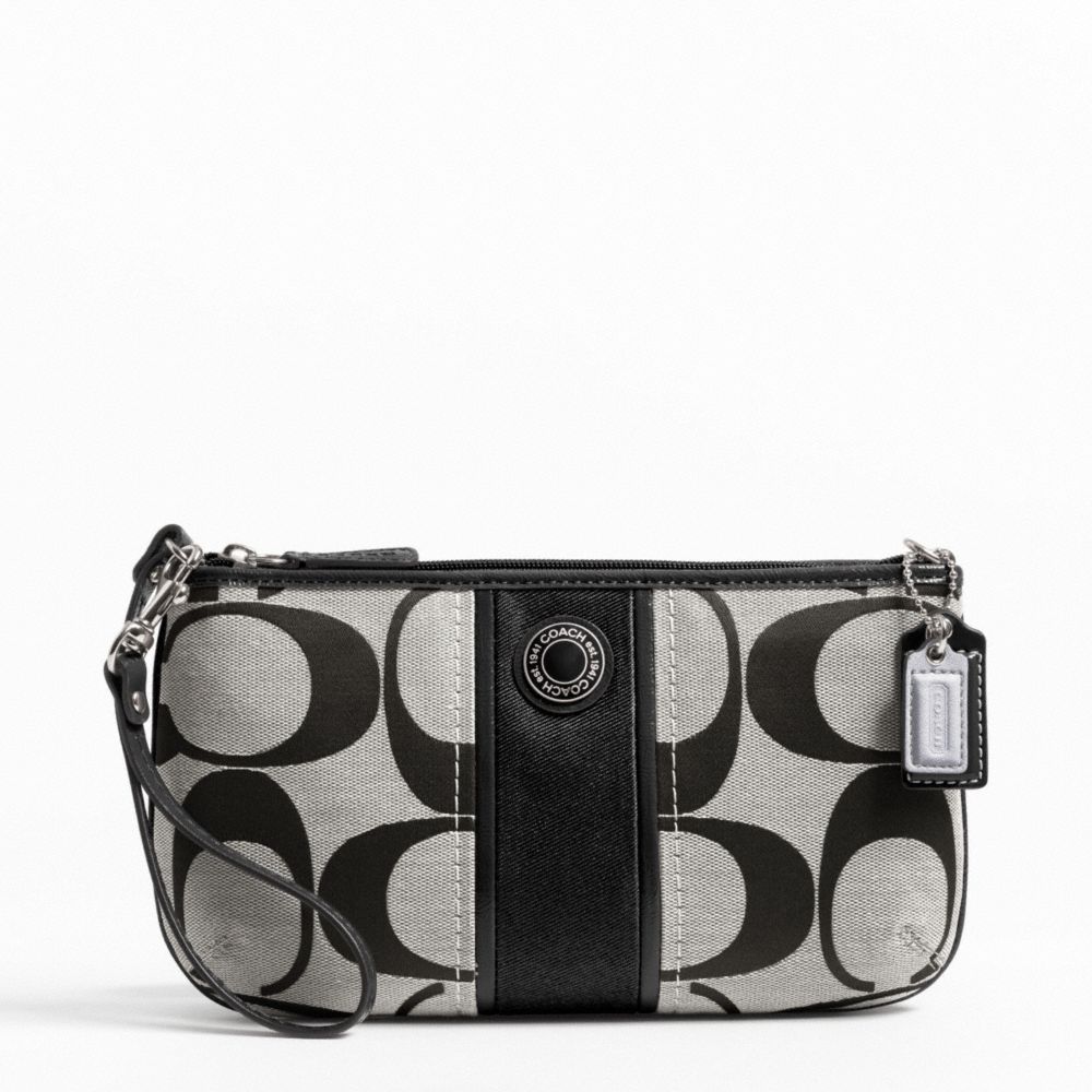 SIGNATURE STRIPE LARGE WRISTLET - COACH f49518 - SILVER/BLACK/WHITE/BLACK