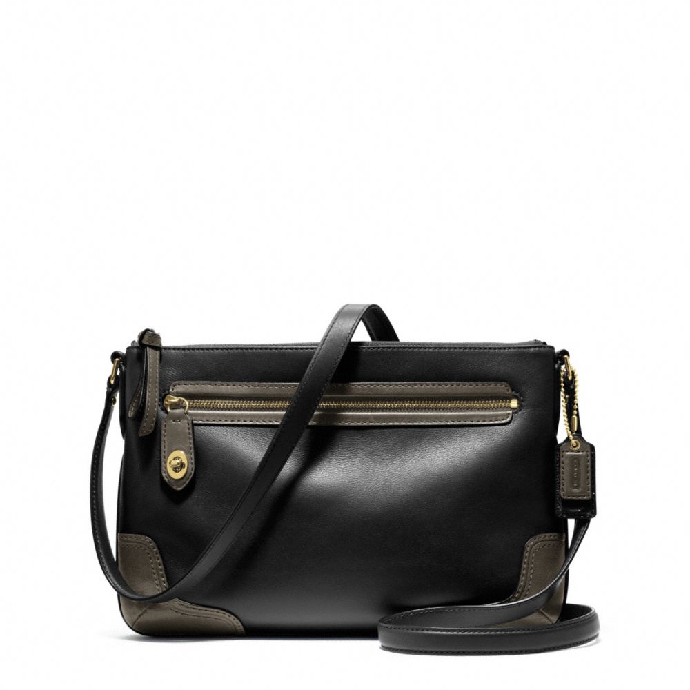 COACH POPPY COLORBLOCK LEATHER EAST/WEST SWINGPACK - BRASS/BLACK - F49751