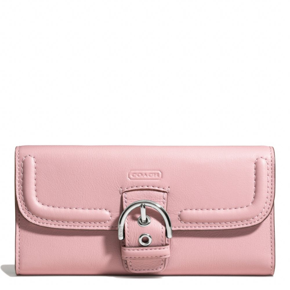 CAMPBELL LEATHER BUCKLE SLIM ENVELOPE - COACH f49897 - SILVER/PINK TULLE
