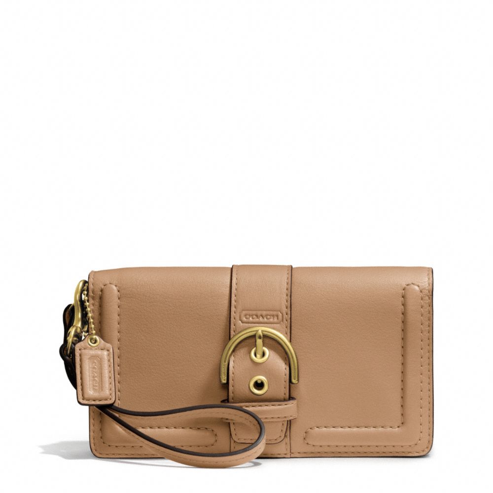 COACH CAMPBELL LEATHER BUCKLE DEMI CLUTCH - BRASS/CAMEL - F50061