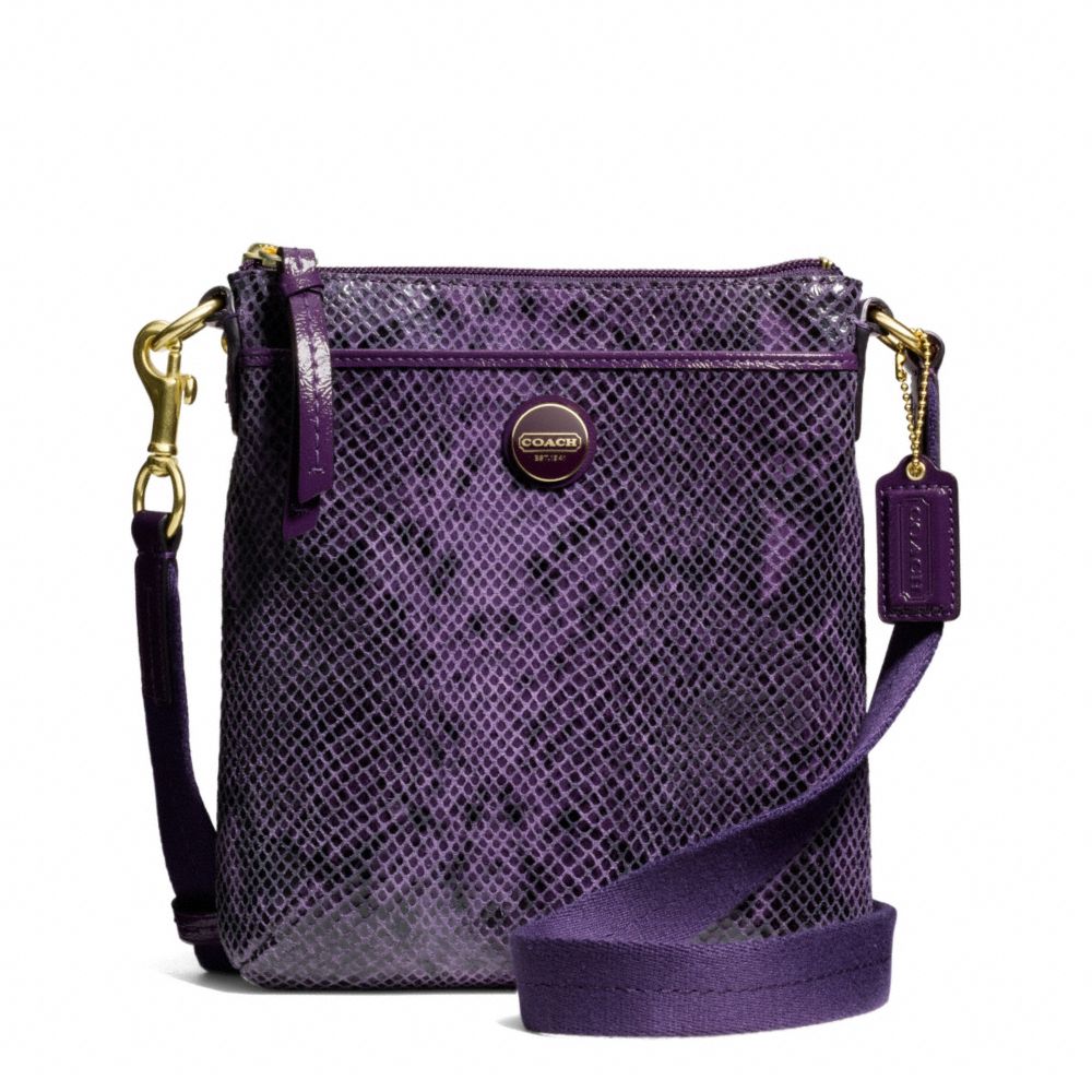 SIGNATURE STRIPE EMBOSSED EXOTIC SWINGPACK - COACH F50116 - BRASS/PURPLE