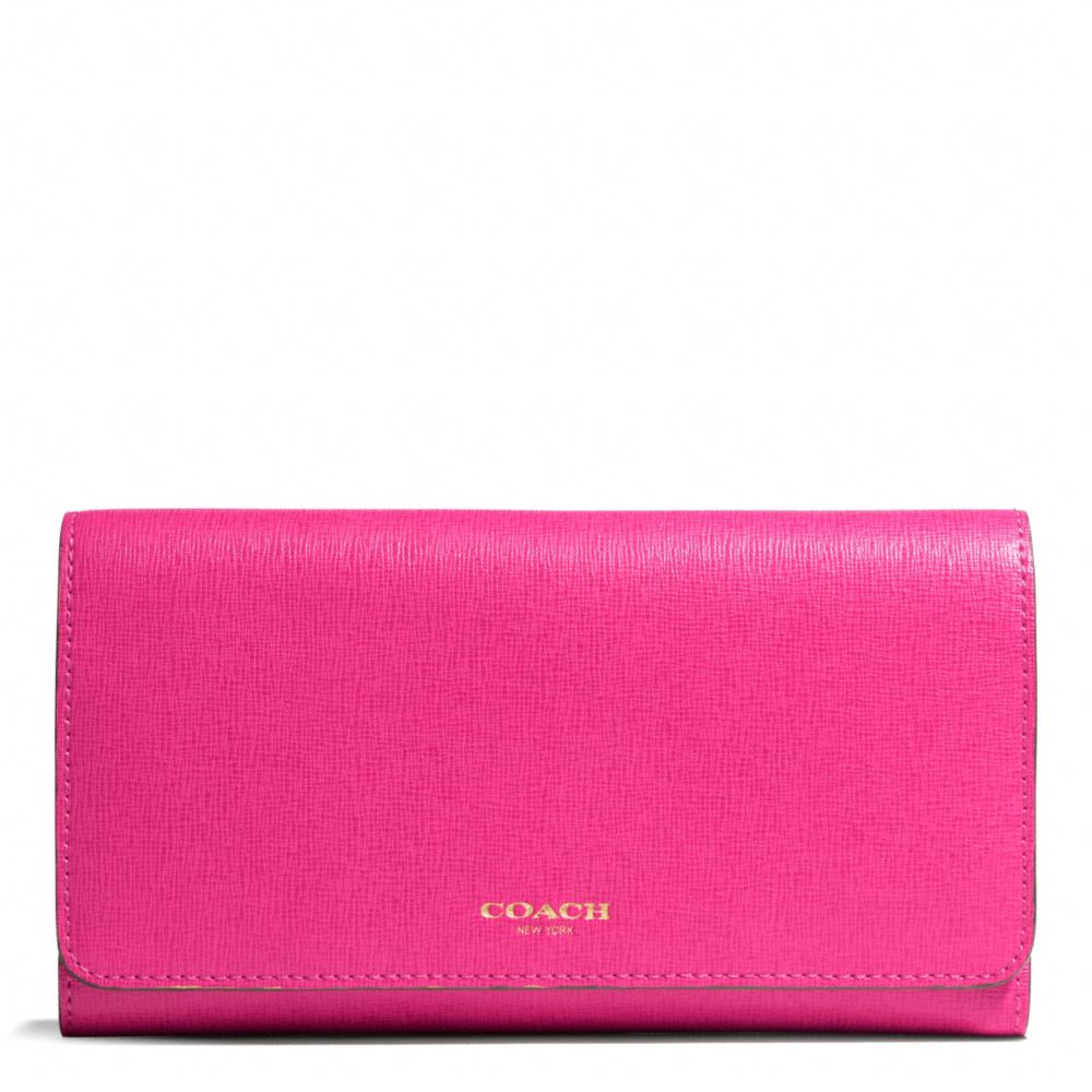 SAFFIANO LEATHER CHECKBOOK WALLET - COACH f50155 - LIGHT GOLD/PINK RUBY