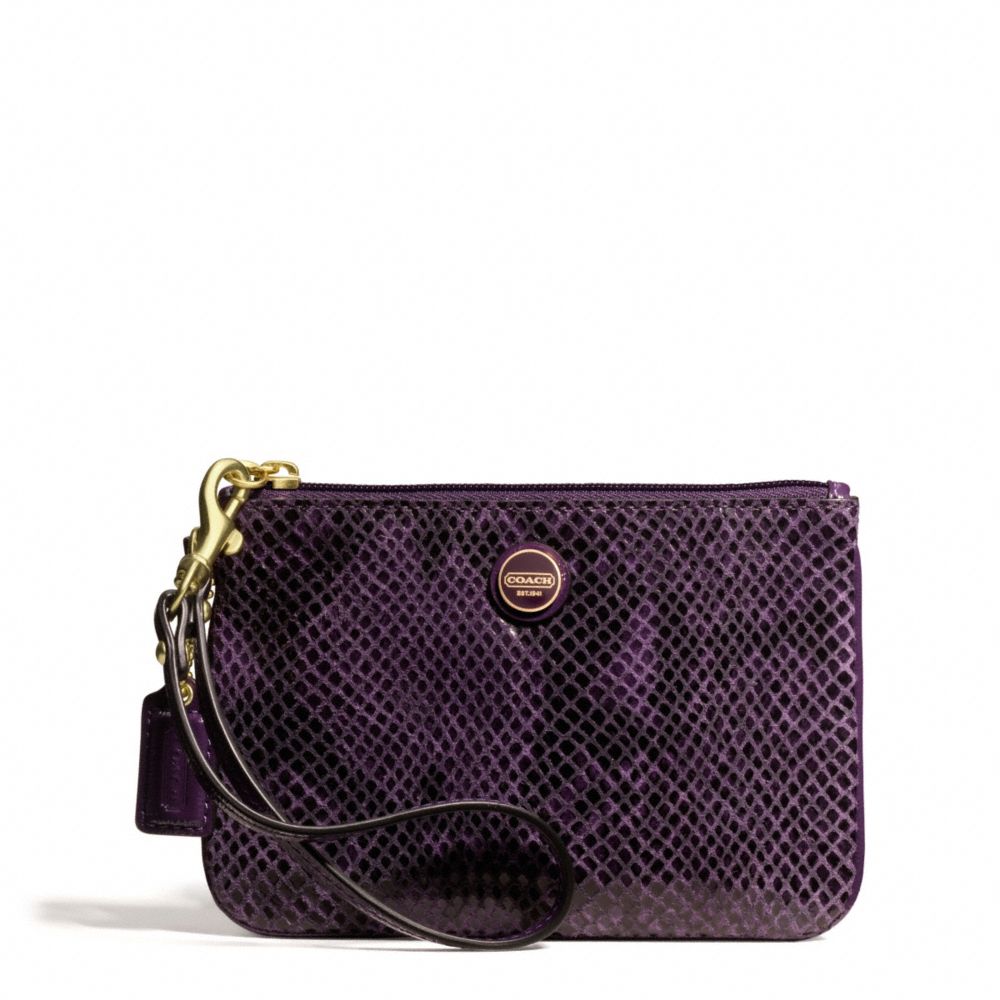 SIGNATURE STRIPE EMBOSSED EXOTIC SMALL WRISTLET - COACH f50162 - BRASS/PURPLE