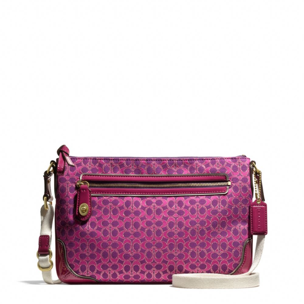 COACH POPPY SIGNATURE C METALLIC OUTLINE EAST/WEST SWINGPACK - BRASS/MAGENTA/MAGENTA - F50288