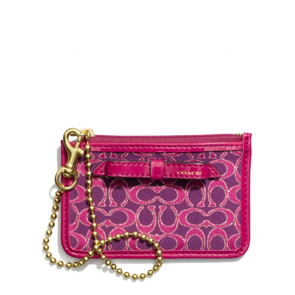 COACH POPPY SIGNATURE C METALLIC OUTLINE ID SKINNY - BRASS/MAGENTA/MAGENTA - F50322