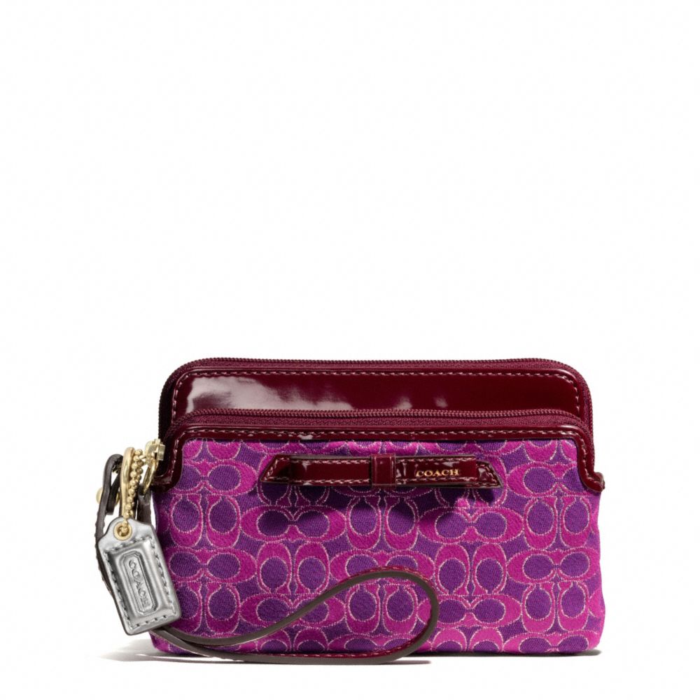 POPPY METALLIC OUTLINE DOUBLE ZIP WRISTLET - COACH f50335 - BRASS/MAGENTA/MAGENTA