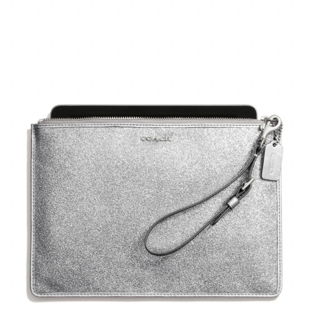 GLITTER FLAT ZIP CASE - COACH f50377 - SILVER/SILVER