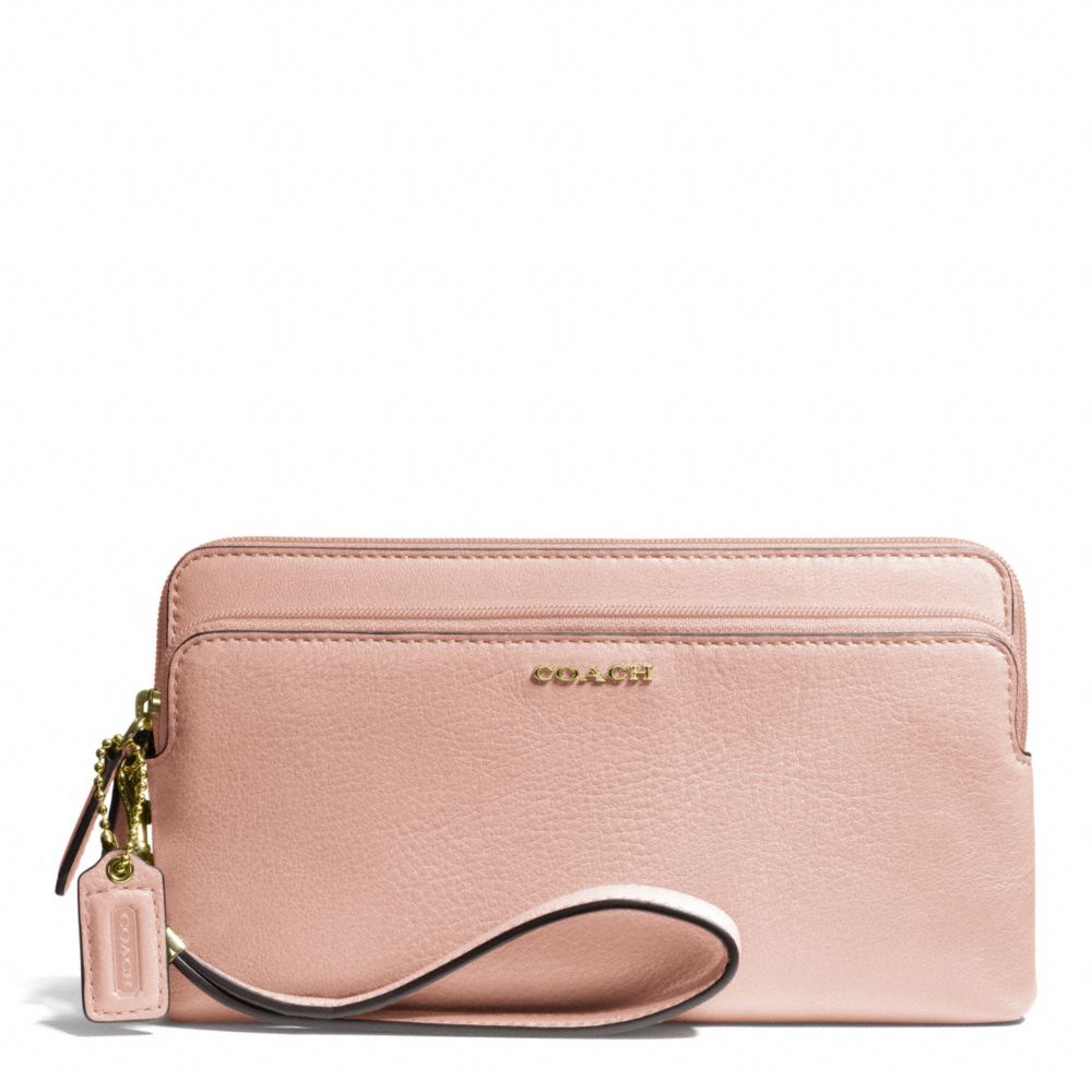 MADISON LEATHER DOUBLE ZIP WALLET - COACH f50468 - LIGHT GOLD/PEACH ROSE