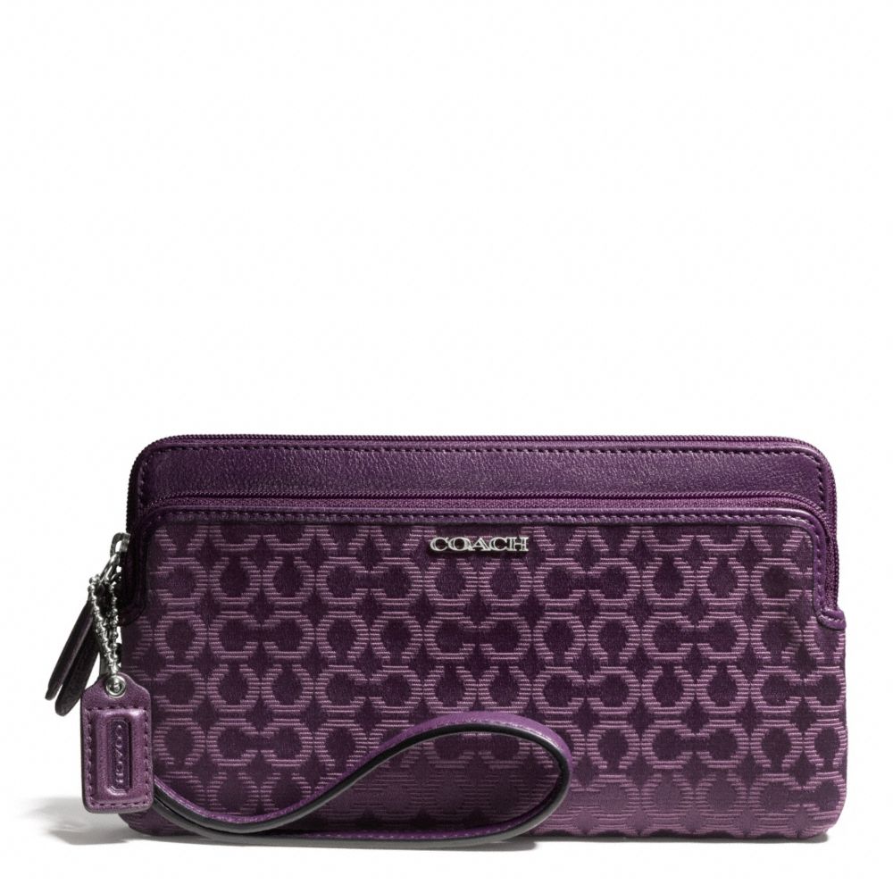 MADISON NEEDLEPOINT OP ART DOUBLE ZIP WALLET - COACH f50477 - SILVER/BLACK VIOLET