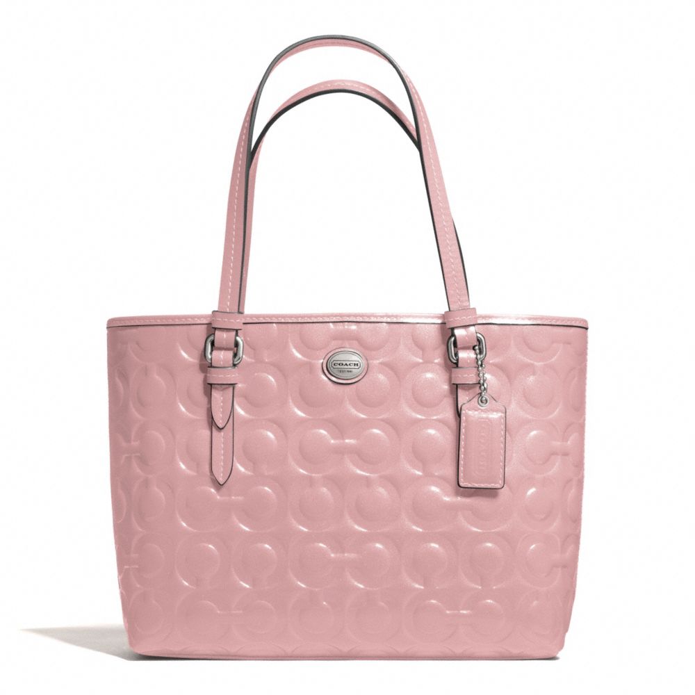 COACH PEYTON OP ART EMBOSSED PATENT TOP HANDLE TOTE - SILVER/PINK TULLE - F50540