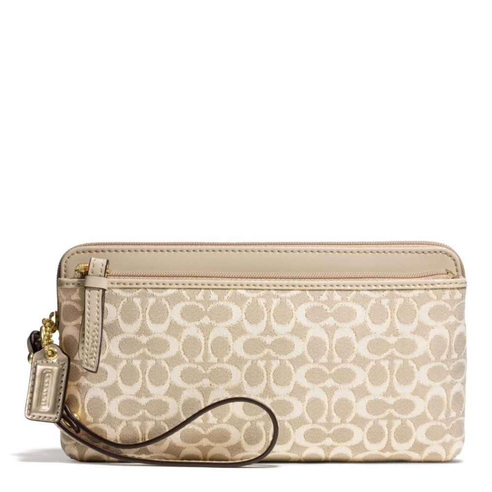 POPPY METALLIC SIGNATURE DOUBLE ZIP WALLET - COACH f50548 - BRASS/KHAKI/KHAKI