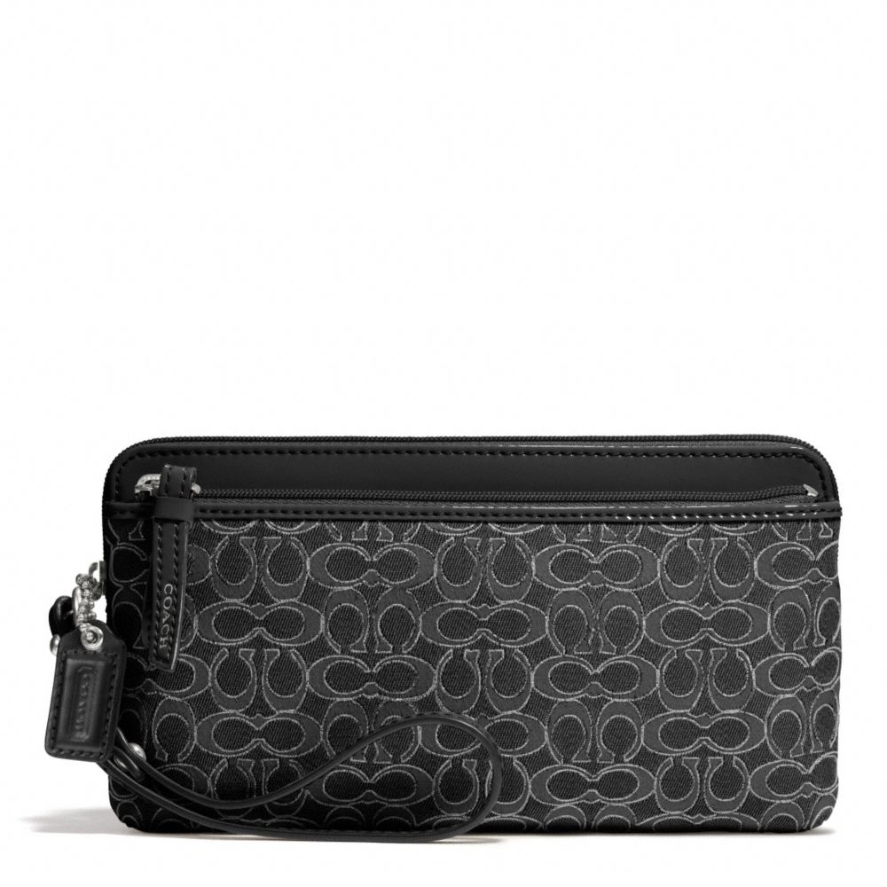 POPPY METALLIC SIGNATURE DOUBLE ZIP WALLET - COACH f50548 - SILVER/BLACK/BLACK