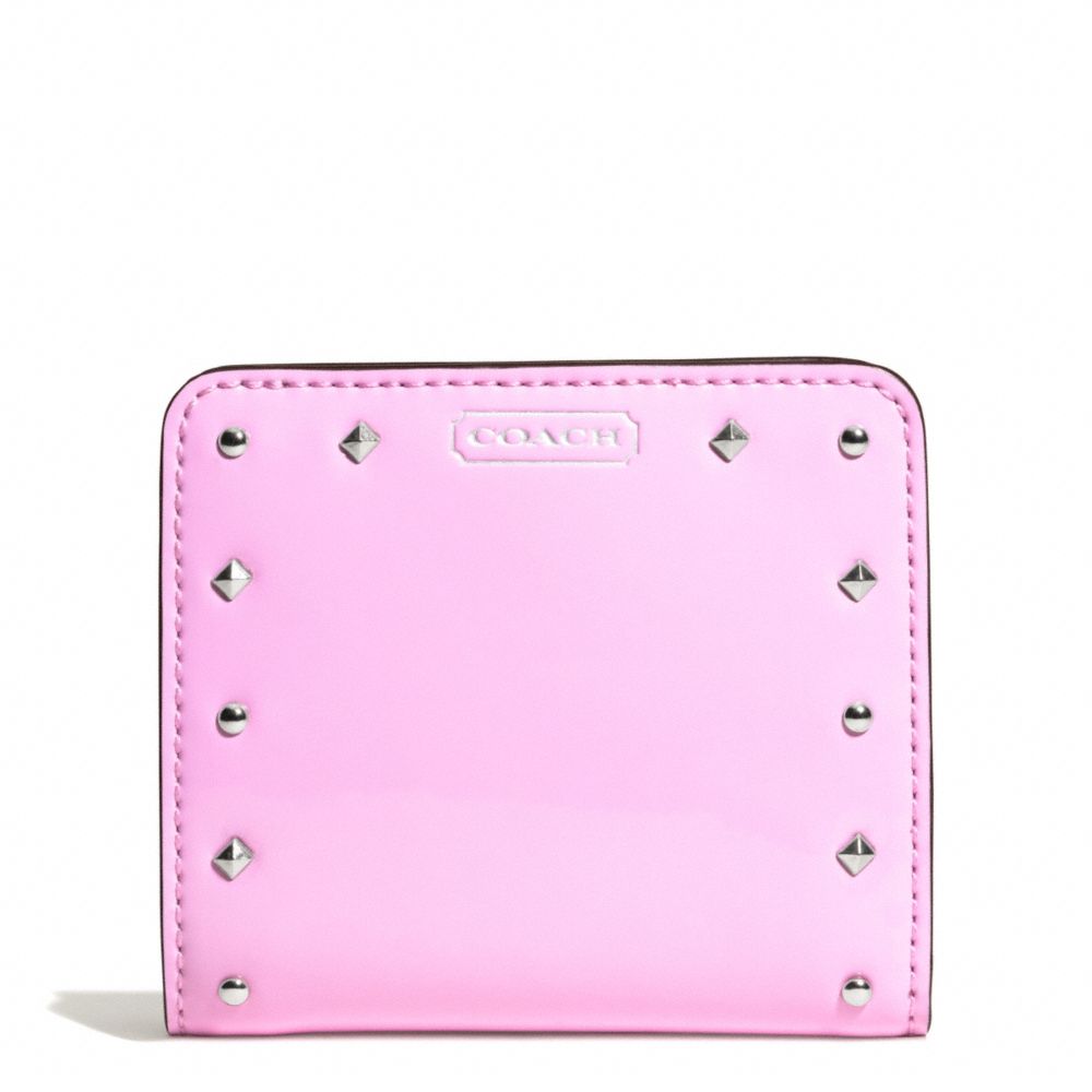 STUDDED LIQUID GLOSS SMALL WALLET - COACH f50574 - SILVER/PALE PINK