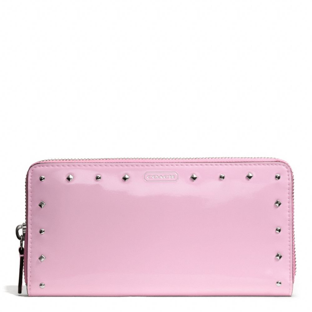 STUDDED LIQUID GLOSS ACCORDION ZIP WALLET - COACH f50681 - SILVER/PALE PINK
