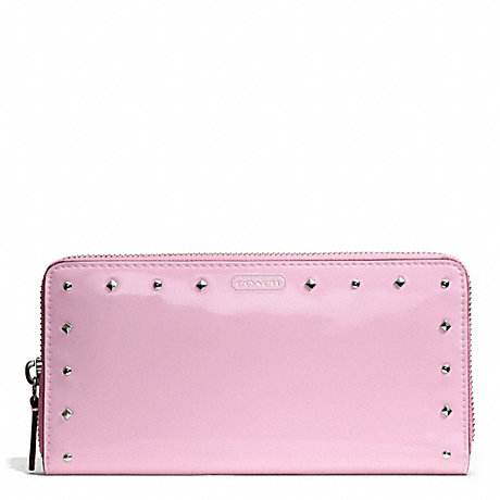 COACH STUDDED LIQUID GLOSS ACCORDION ZIP WALLET - SILVER/PALE PINK - f50681