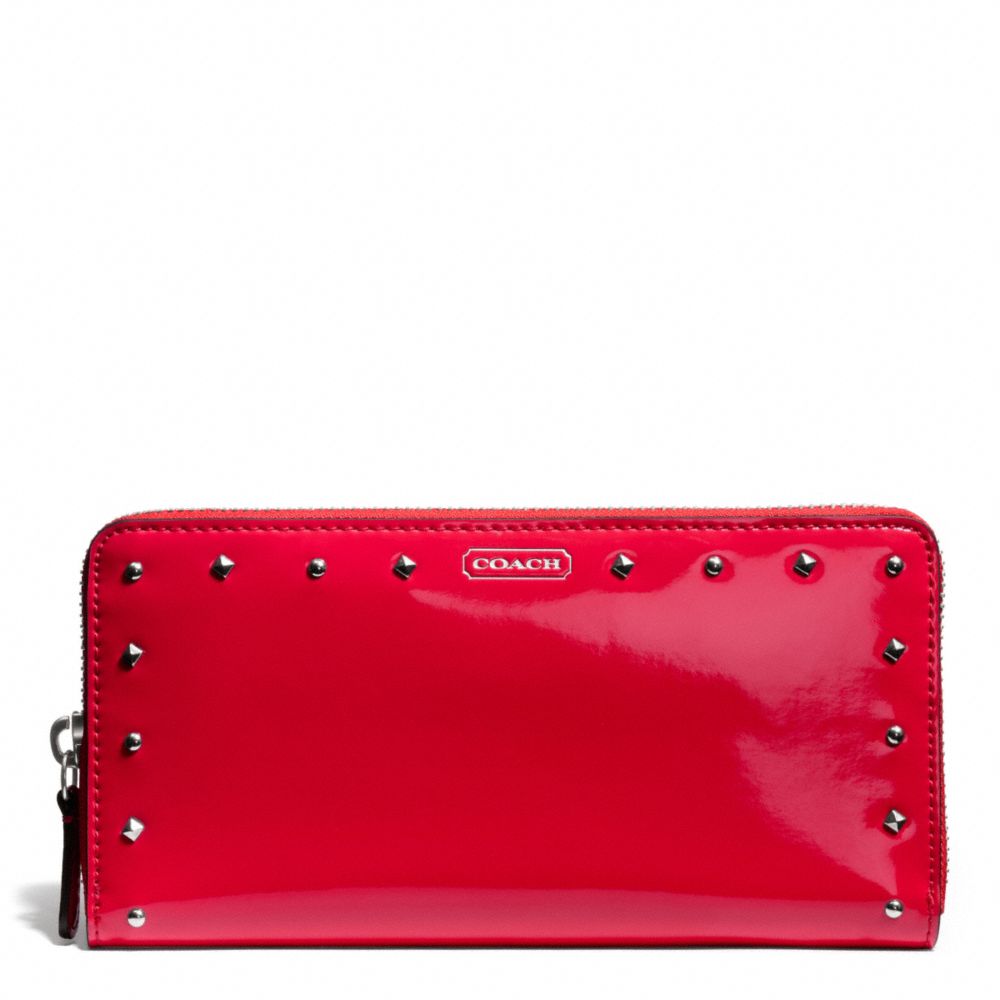 STUDDED LIQUID GLOSS ACCORDION ZIP WALLET - COACH f50681 - SILVER/RED