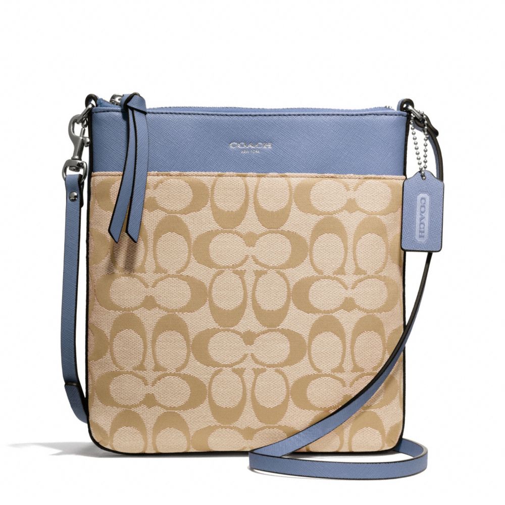 COACH SIGNATURE NORTH/SOUTH SWINGPACK - SILVER/LT KHAKI/CORNFLOWER - F50808