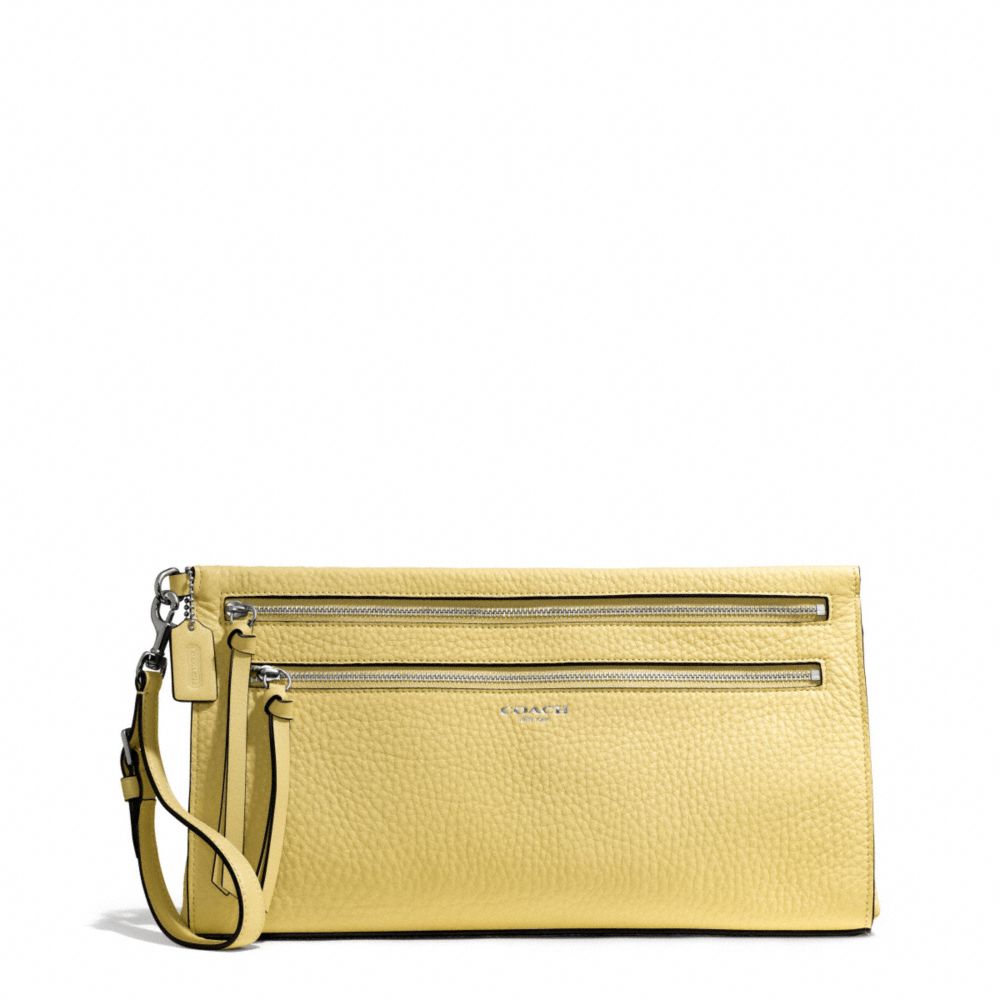 COACH BLEECKER PEBBLED LEATHER LARGE CLUTCH - SILVER/PALE LEMON - F50810