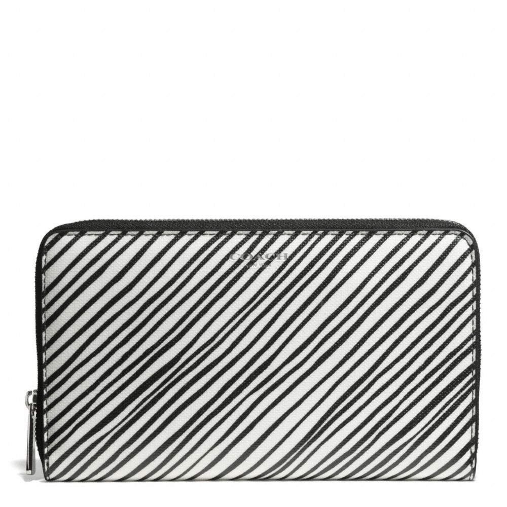 COACH BLEECKER BLACK AND WHITE PRINT COATED CANVAS CONTINENTAL ZIP WALLET - SILVER/WHITE MULTICOLOR - F50870