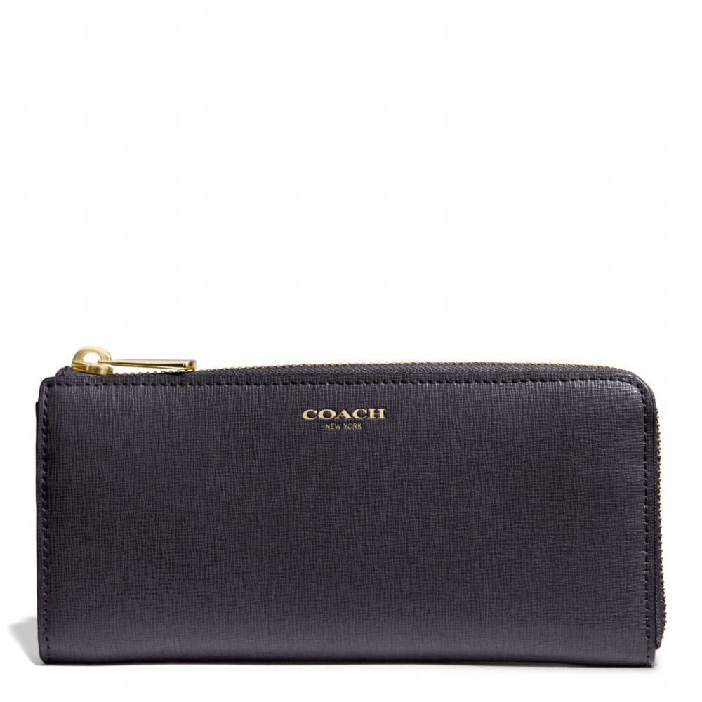 SAFFIANO LEATHER SLIM ZIP WALLET - COACH f50923 - GOLD/ULTRA NAVY