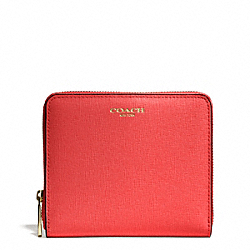 COACH MEDIUM SAFFIANO LEATHER CONTINENTAL ZIP WALLET - LIGHT GOLD/LOVE RED - F50924