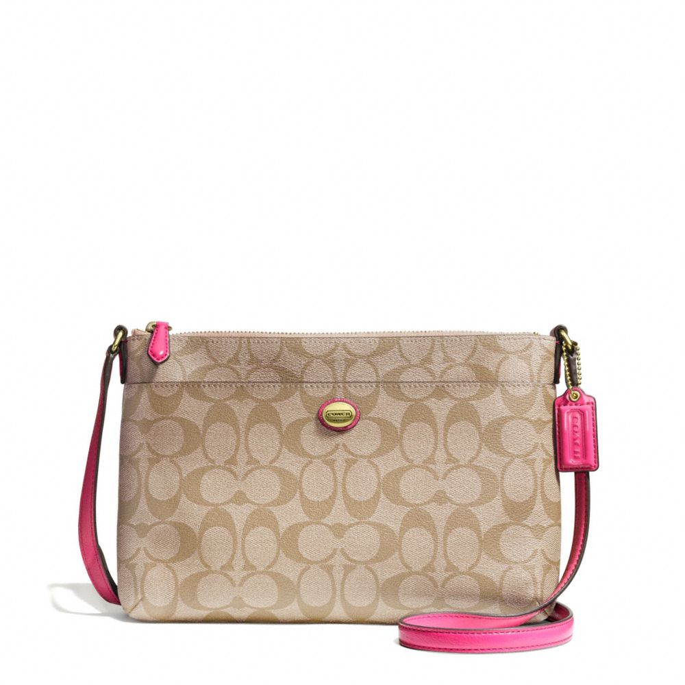 PEYTON EAST/WEST SWINGPACK IN SIGNATURE FABRIC - COACH f51065 - BRASS/LIGHT KHAKI/POMEGRANATE