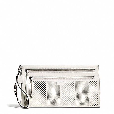 COACH BLEECKER STRIPED PERFORATED LEATHER LARGE CLUTCH - SILVER/PARCHMENT - f51079