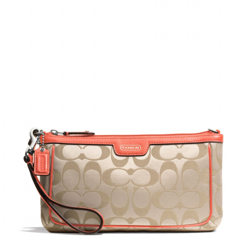 CAMPBELL SIGNATURE LARGE WRISTLET - COACH f51111 - SILVER/LIGHT KHAKI/CORAL