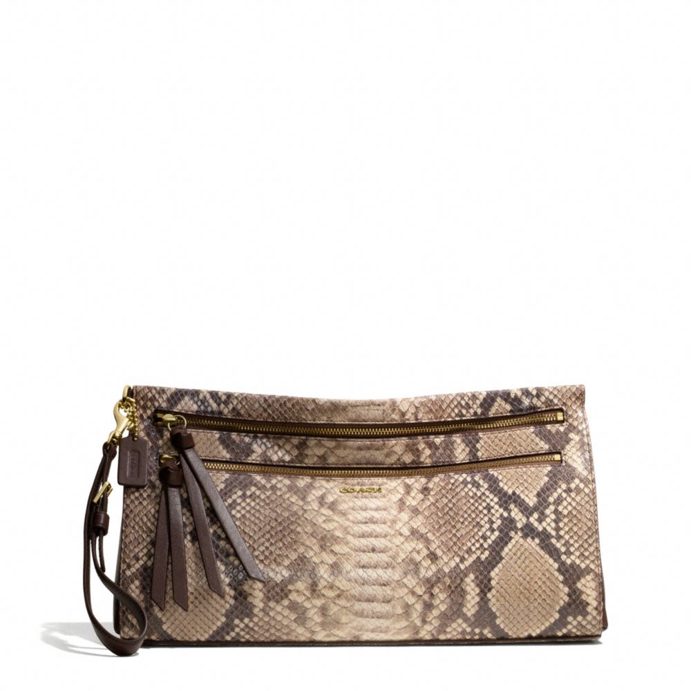COACH MADISON PYTHON EMBOSSED LARGE CLUTCH - LIGHT GOLD/BROWN MULTI - F51141
