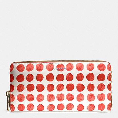 COACH BLEECKER  PAINTED DOT COATED CANVAS ACCORDION ZIP WALLET - BRASS/LOVE RED MULTICOLOR - f51144