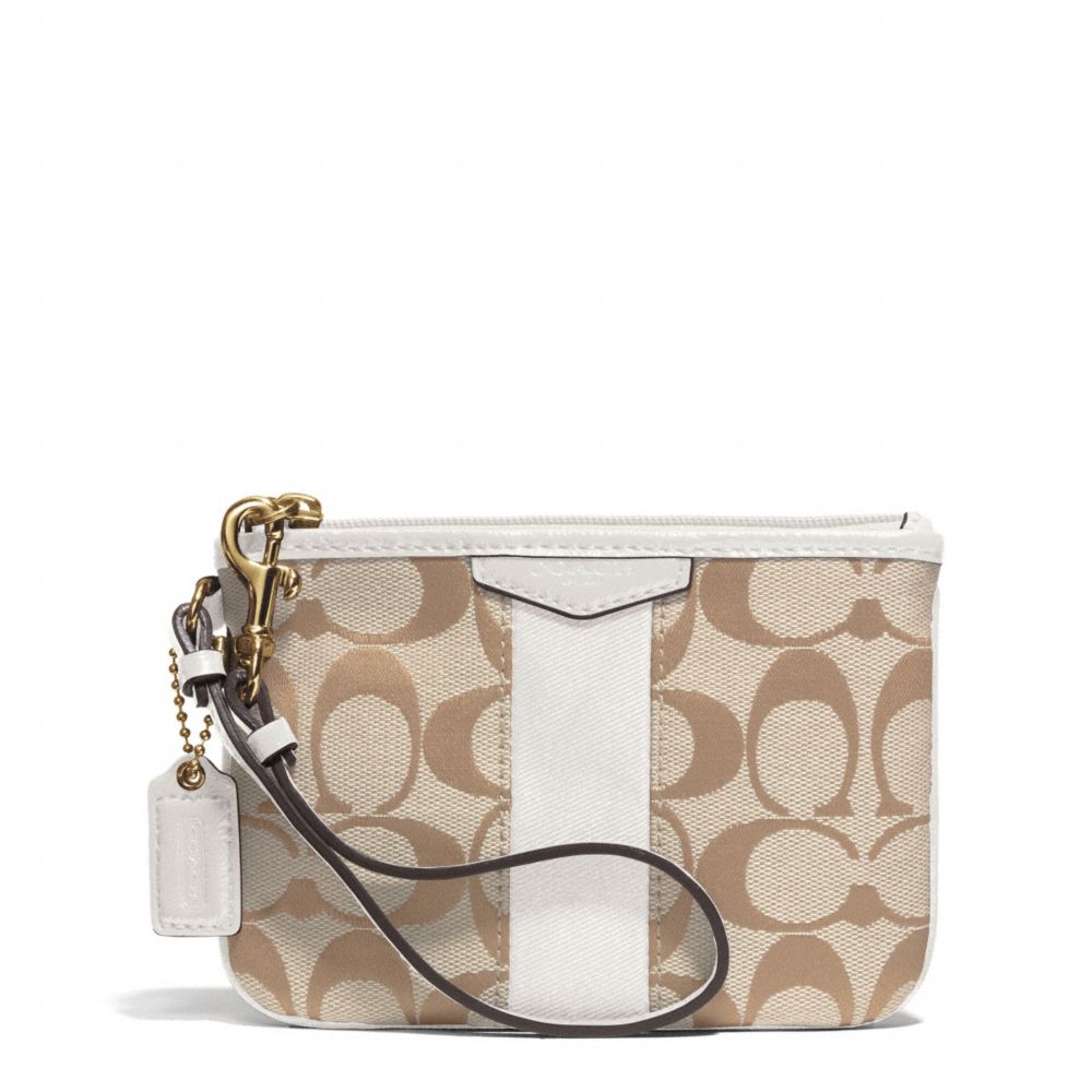 SIGNATURE STRIPE SMALL WRISTLET - COACH f51158 - BRASS/LIGHT KHAKI/IVORY