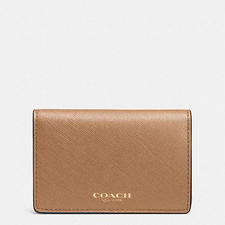COACH BUSINESS CARD CASE IN SAFFIANO LEATHER -  LIGHT GOLD/BRINDLE - f51171