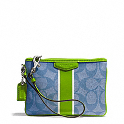 COACH SIGNATURE STRIPE COATED CANVAS SMALL WRISTLET - SILVER/BLUE/GREEN - F51233