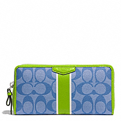 COACH SIGNATURE STRIPE ACCORDION ZIP WALLET - SILVER/BLUE/GREEN - F51234