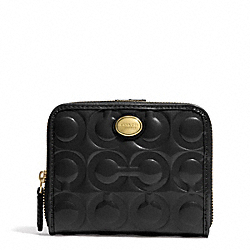 PEYTON OP ART EMBOSSED PATENT MEDIUM ZIP AROUND WALLET - COACH f51249 - BRASS/BLACK