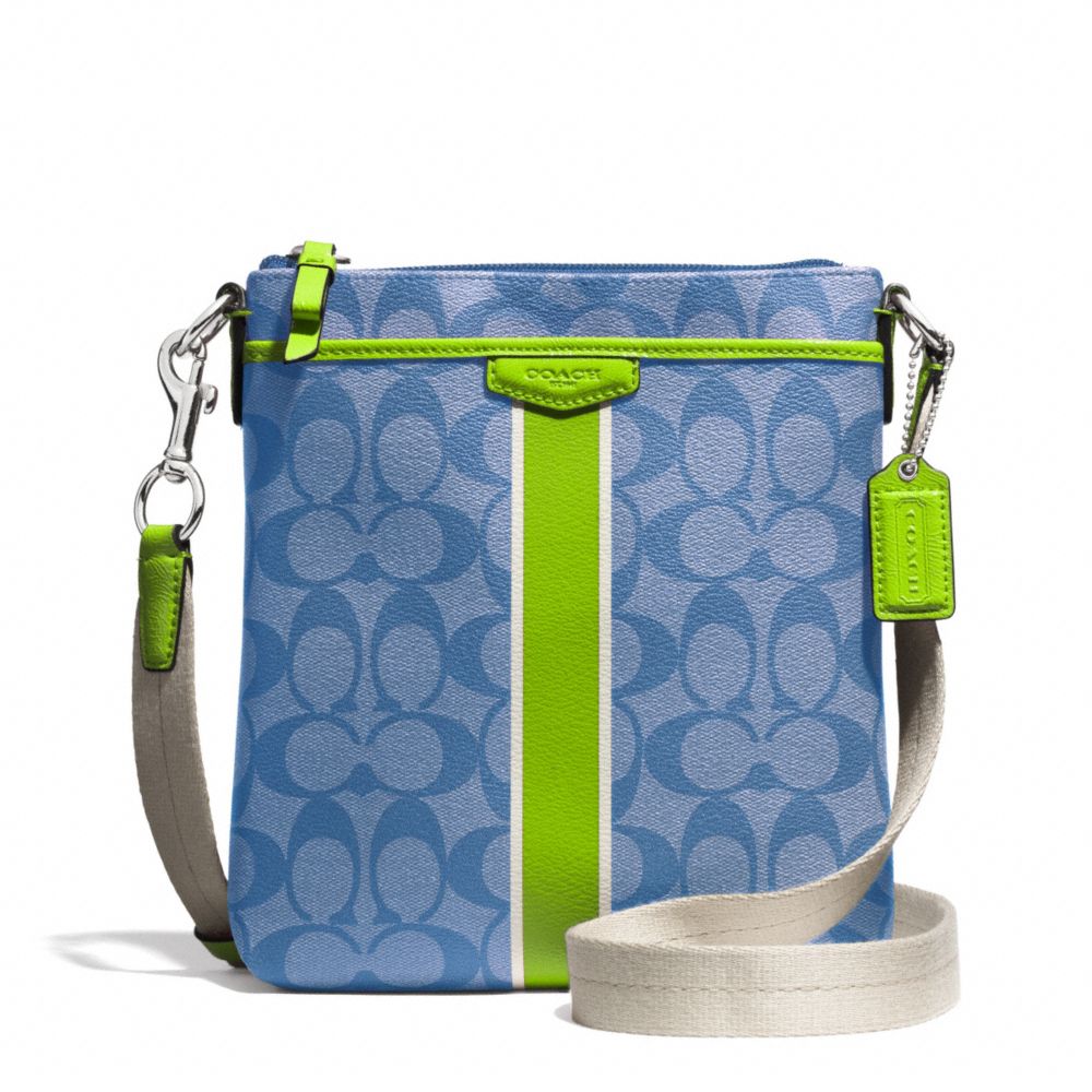 COACH SIGNATURE STRIPE SWINGPACK - SILVER/BLUE/GREEN - F51265