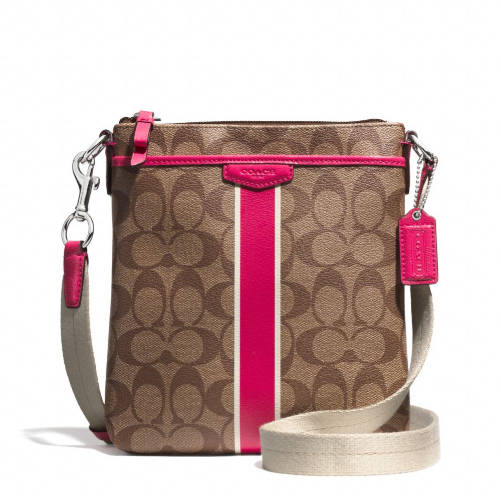 COACH SIGNATURE STRIPE SWINGPACK - SILVER/KHAKI/POMEGRANATE - F51265