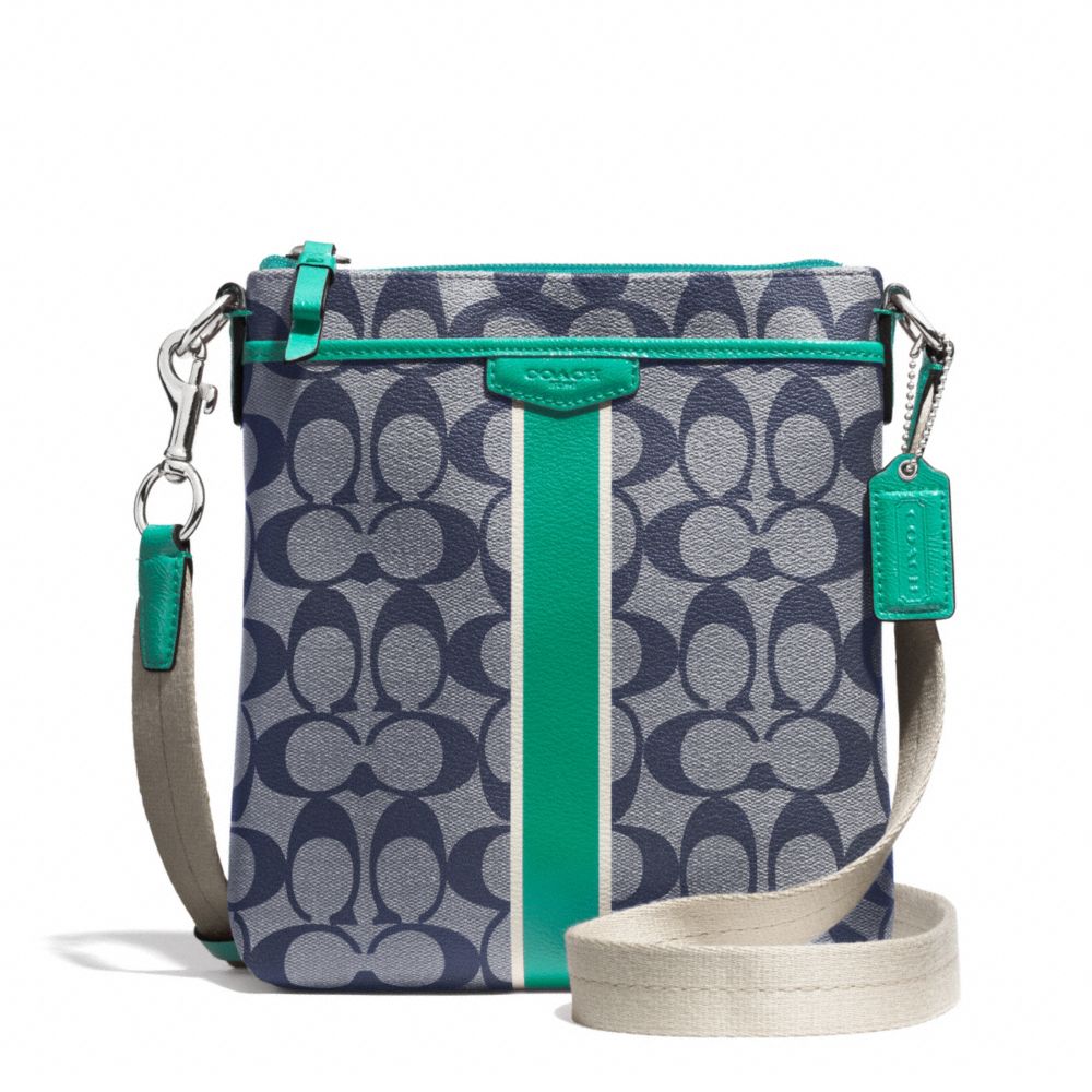 COACH SIGNATURE STRIPE SWINGPACK - SILVER/NAVY/BRIGHT JADE - F51265