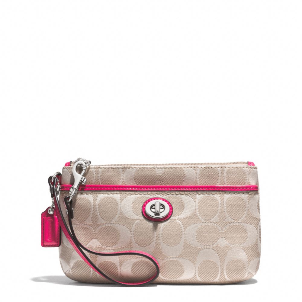 CAMPBELL SIGNATURE TWILL MEDIUM WRISTLET - COACH f51277 - SILVER/KHAKI/POMEGRANATE