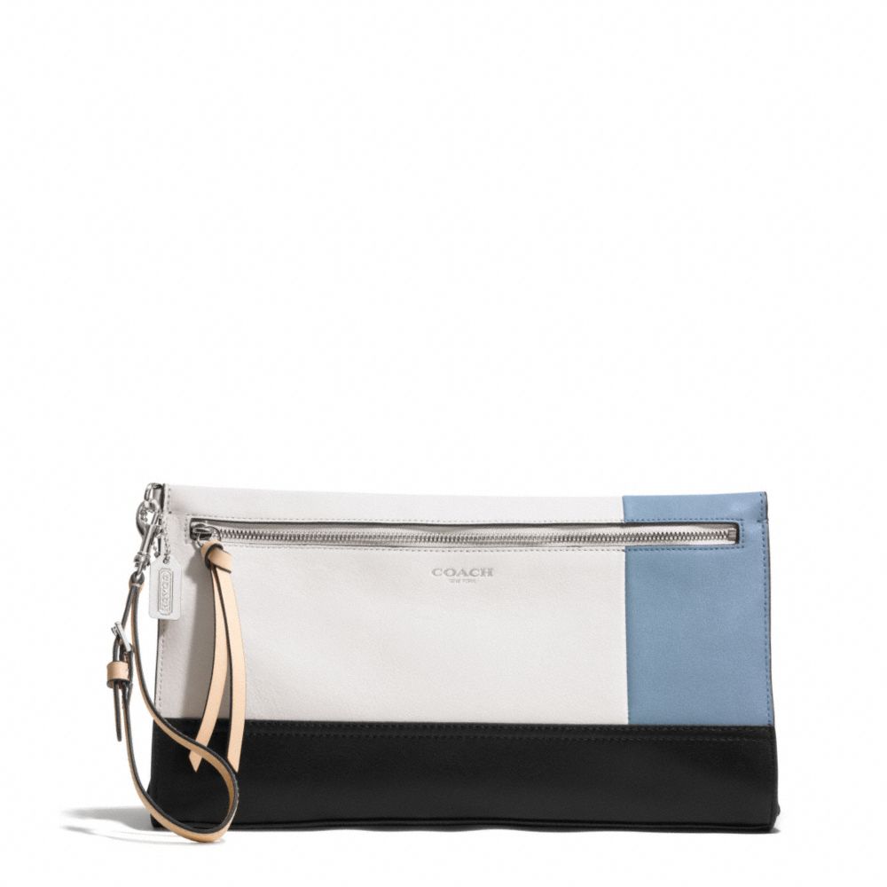 BLEECKER COLORBLOCK LARGE LEATHER CLUTCH - COACH f51304 - SILVER/NATURAL/WASHED OXFORD