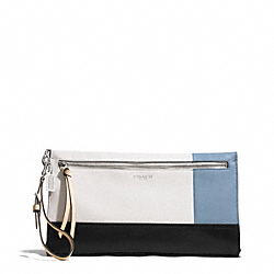 COACH BLEECKER COLORBLOCK LARGE LEATHER CLUTCH - SILVER/NATURAL/WASHED OXFORD - F51304